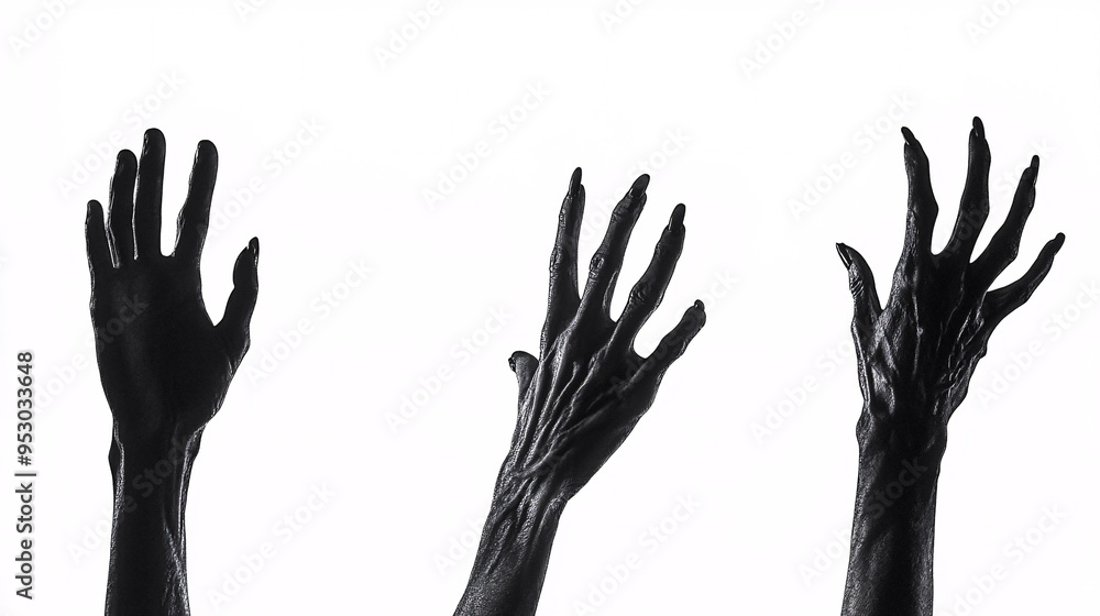 Creepy Black and White Halloween Hands Reaching Out with Claws, Generative AI Creepy Black and White Halloween Hands Reaching Out with Claws, Generative AI