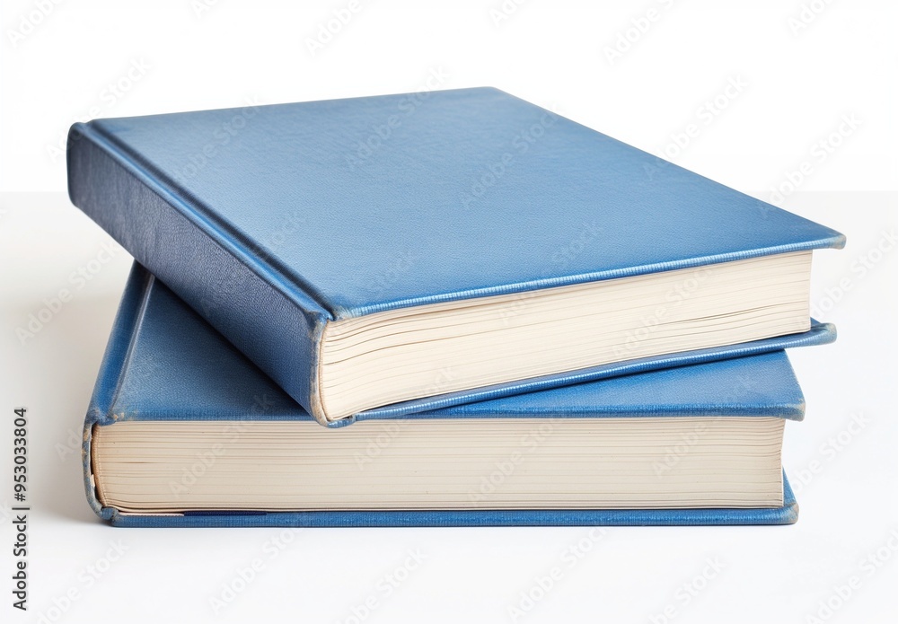 A stack of two books with a blue cover isolated on white background A stack of two books with a blue cover isolated on white background