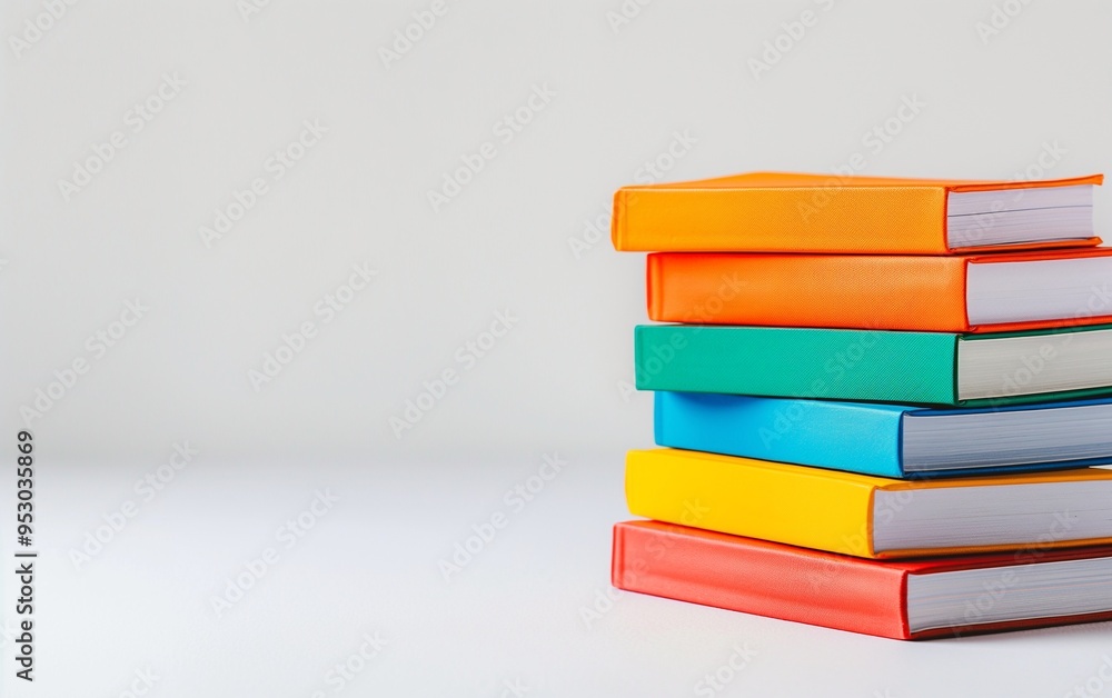 Colorful books stack on white background with copy space Colorful books stack on white background with copy space