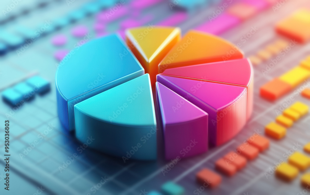 Colorful pie chart on a futuristic interface background, representing business analytics, data visualization, and financial reports. Colorful pie chart on a futuristic interface background, representing business analytics, data visualization, and financial reports.