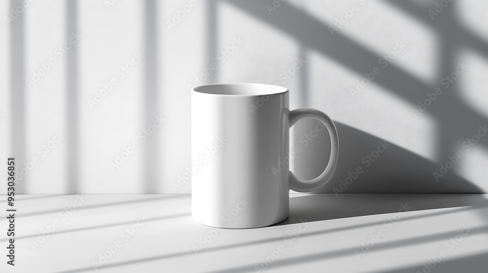 White Mug with Handle in Sunlit Room White Mug with Handle in Sunlit Room