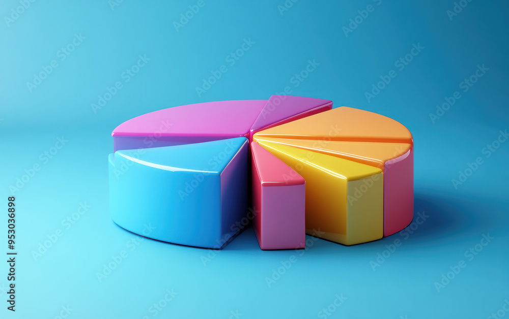 Colorful segmented pie chart against a blue background, representing data visualization and statistical analysis. Colorful segmented pie chart against a blue background, representing data visualization and statistical analysis.