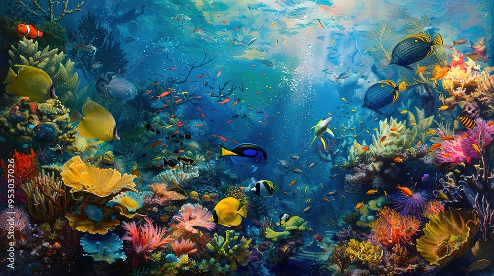 Naklejka premium Fish underwater pattern wallpaper