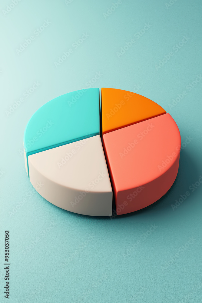 Obraz premium A colorful pie chart on a pastel background, showcasing data visualization and modern infographic design for business and educational purposes.