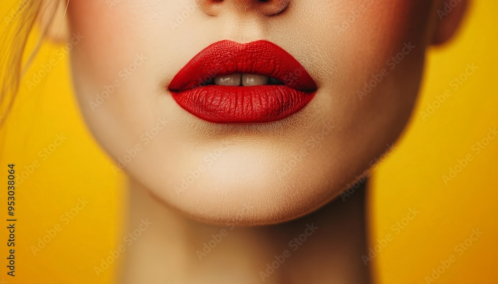 Closeup Portrait of Lips with Red Lipstick. Closeup Portrait of Lips with Red Lipstick.
