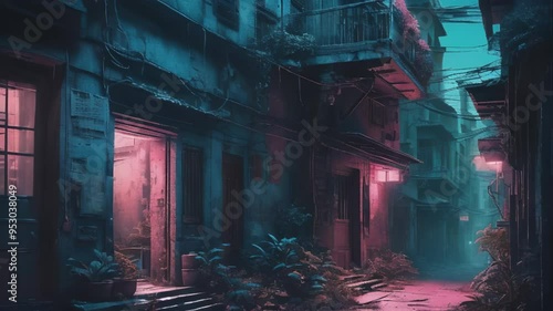  Night City Street with Neon Lights