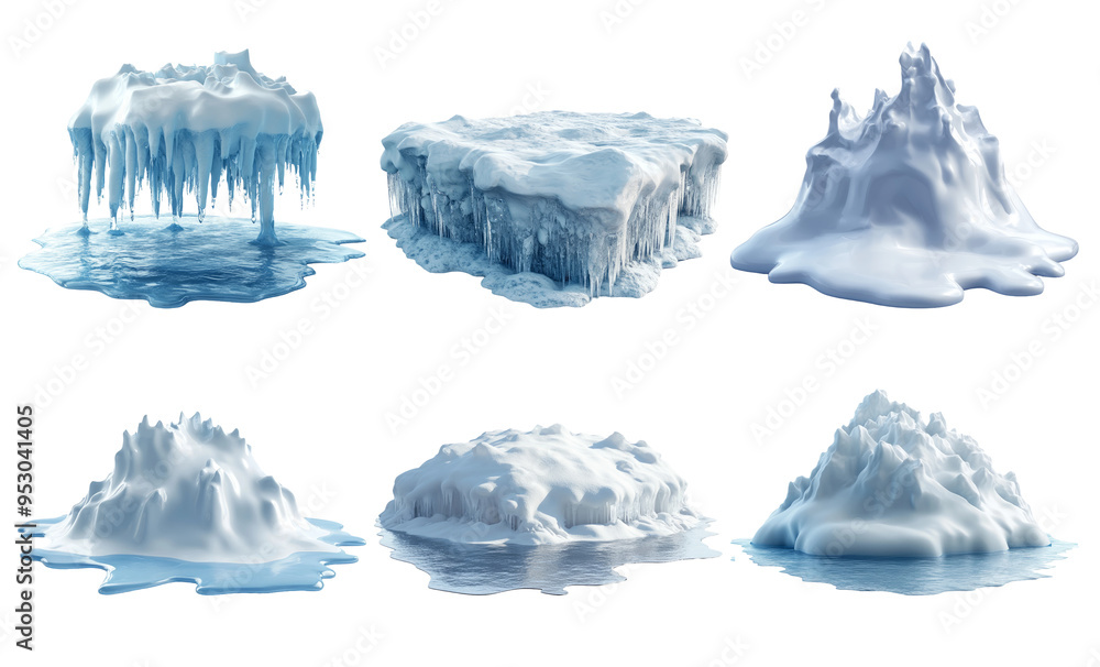Obraz premium Icebergs in various formations isolated on transparent background