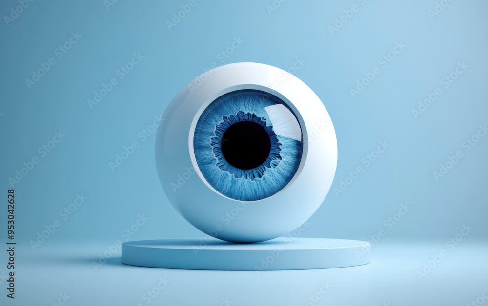 Abstract of a blue human eye. Futuristic digital design, perfect for technology, medical, or artistic concepts. Isolated on a blue background. Abstract of a blue human eye. Futuristic digital design, perfect for technology, medical, or artistic concepts. Isolated on a blue background.