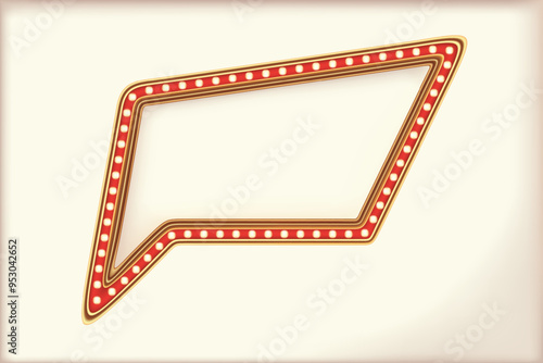 Retro speech bubble advertising sign red marquee gold light board on white background. Vector illustration