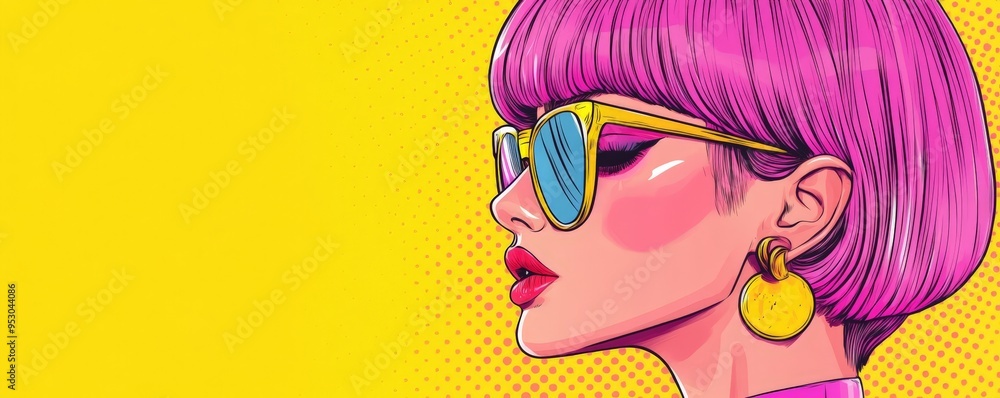 Pop Art Style Illustration of a Woman with Pink Hair Wearing Sunglasses. Pop Art Style Illustration of a Woman with Pink Hair Wearing Sunglasses.