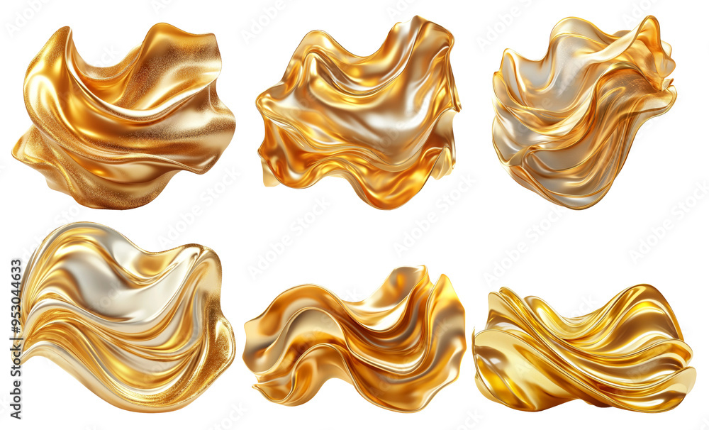 Set of abstract golden liquid splashes isolated on transparent background Set of abstract golden liquid splashes isolated on transparent background