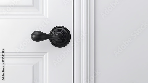 Black Door Handle on White Door with Molding photo