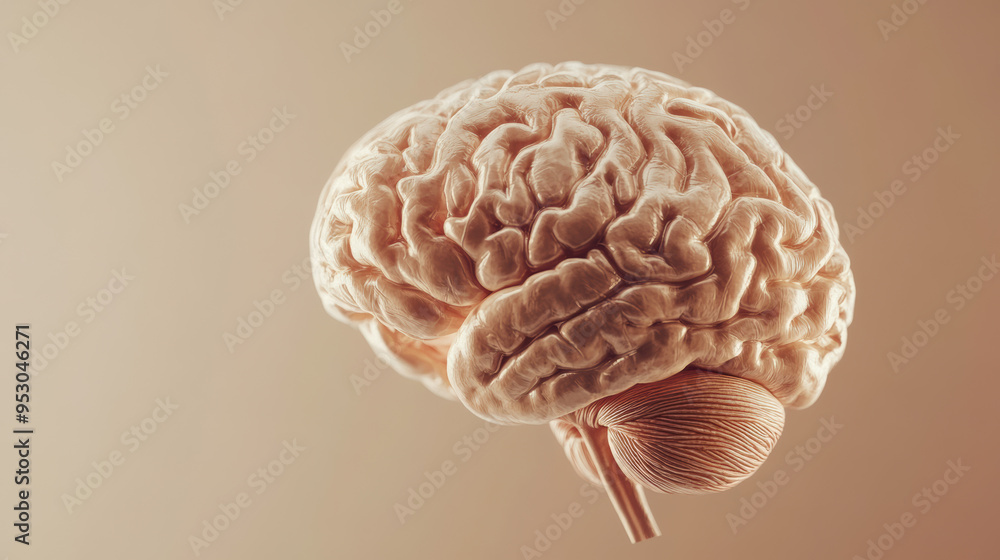 Detailed of human brain with beige background, focusing on intricate folds and structure, ideal for medical and educational use. Detailed of human brain with beige background, focusing on intricate folds and structure, ideal for medical and educational use.