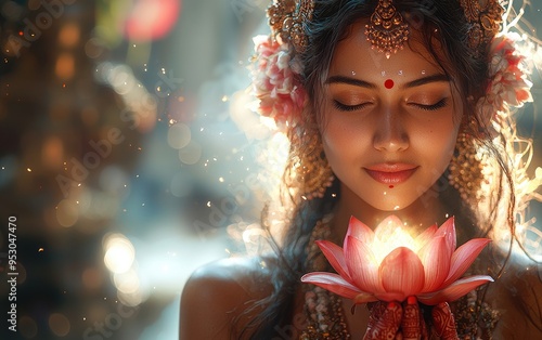 Divine presence: Portrait of Goddess Sita celebrated during Rama Navami, Dussehra, and Diwali, reflecting her integral role in these festivals honoring her strength and devotion. photo