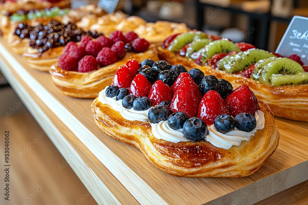 Handmade Dessert Pastries, Fruits, and Rustic shown in a rustic bakery where fruit-filled pastries are being crafted by hand, each one bursting with fresh flavors Handmade Dessert Pastries, Fruits, and Rustic shown in a rustic bakery where fruit-filled pastries are being crafted by hand, each one bursting with fresh flavors
