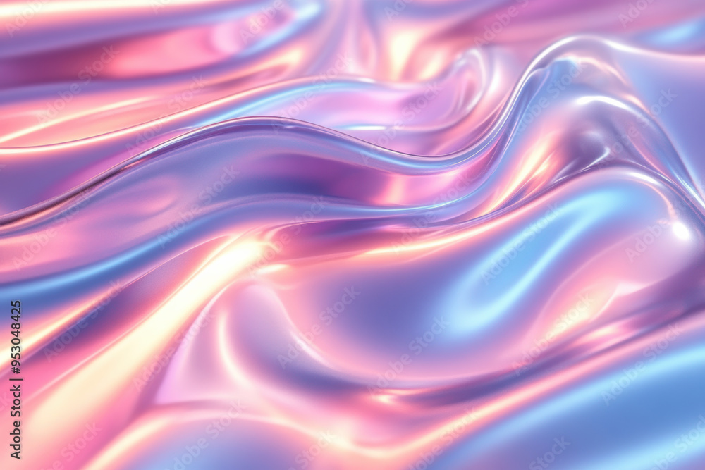 Abstract background of smooth, shiny, iridescent waves in soft pink, blue, and purple tones creating a mesmerizing effect. Abstract background of smooth, shiny, iridescent waves in soft pink, blue, and purple tones creating a mesmerizing effect.