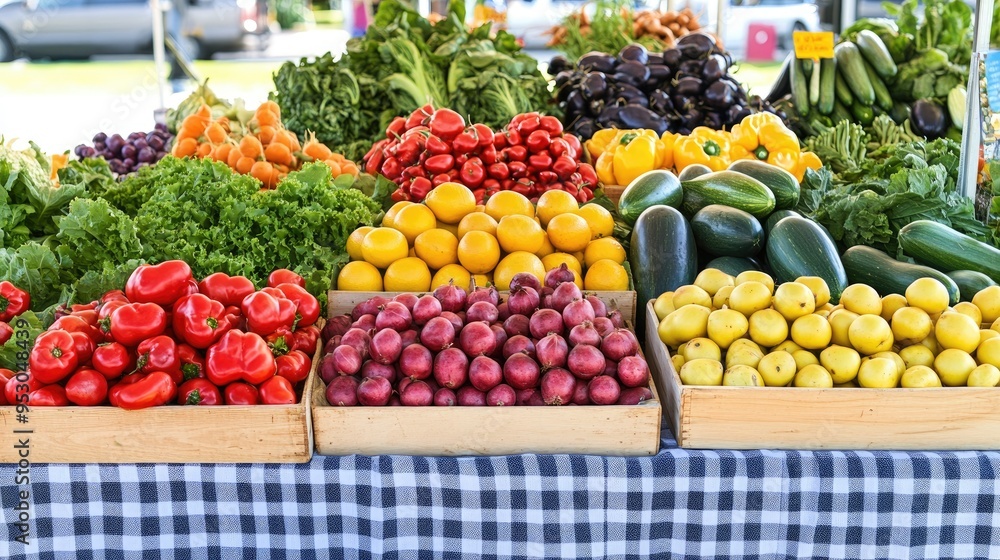 A vibrant display of fresh vegetables at a market, showcasing local produce. A vibrant display of fresh vegetables at a market, showcasing local produce.