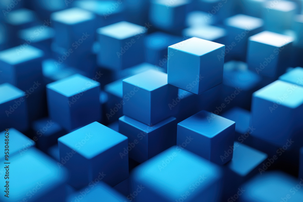 Abstract of numerous blue cubes in varying sizes, creating a dynamic and visually striking geometric pattern. Abstract of numerous blue cubes in varying sizes, creating a dynamic and visually striking geometric pattern.