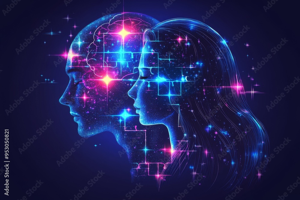 Neon Glowing Human Brain Illustration Highlighting Neural Connections AI and the Intersection of Human Intelligence and Digital Technology Neon Glowing Human Brain Illustration Highlighting Neural Connections AI and the Intersection of Human Intelligence and Digital Technology