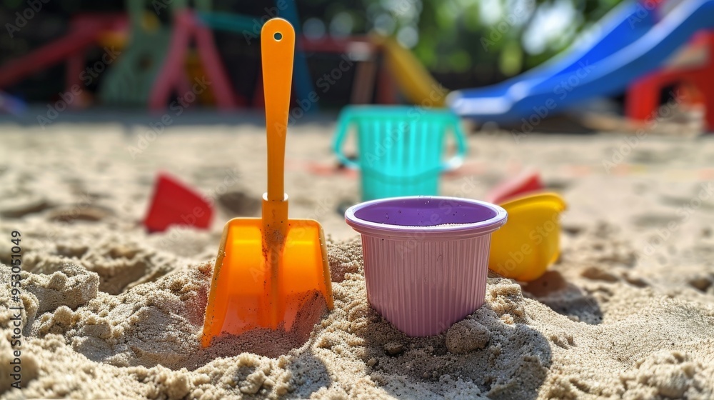 Colorful Plastic Toys in a Sandbox.. Colorful Plastic Toys in a Sandbox..