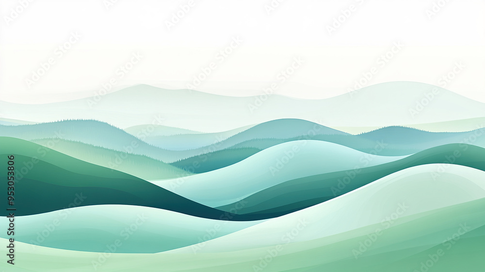Fototapeta premium Wavy abstract background with a light green and blue gradient