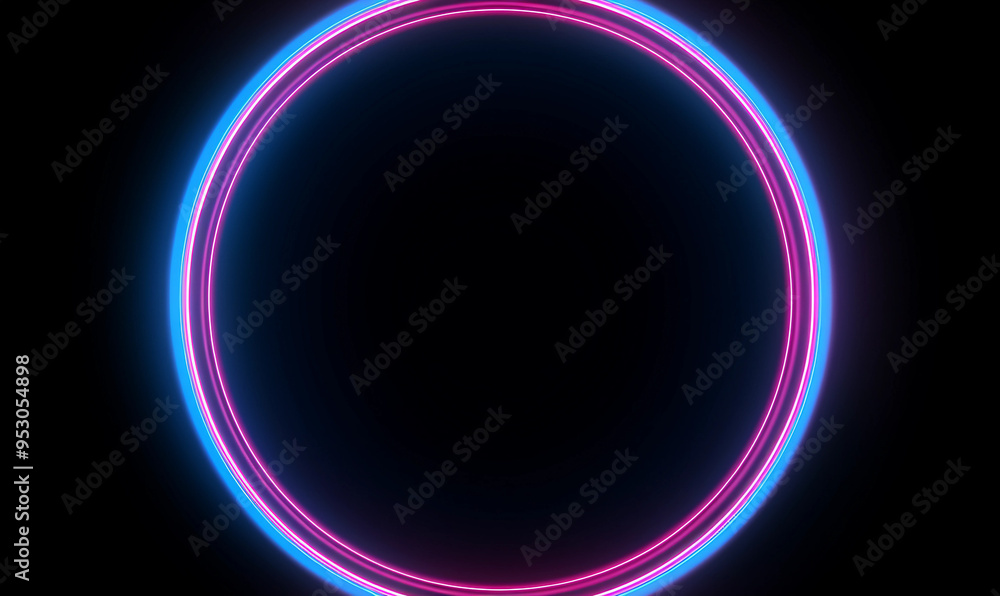 Blue and pink neon glowing glare circle with rays Blue and pink neon glowing glare circle with rays