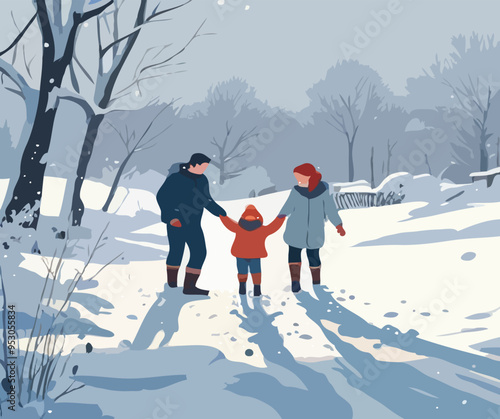 couple  with kid in winter