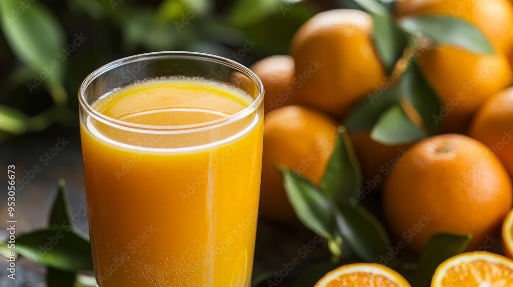 Glass of Orange Juice with Fresh Oranges Glass of Orange Juice with Fresh Oranges