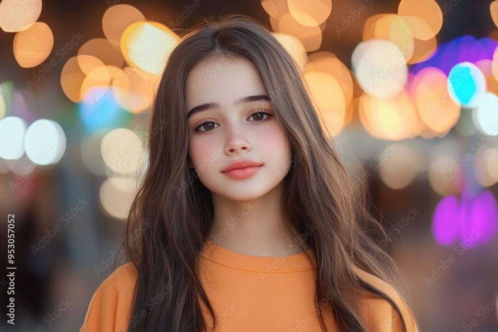 Confident Teenage Girl with Vibrant Glow and Modern Style, Youthful Energy, Optimism, and Radiance Captured in a Stunning Portrait Confident Teenage Girl with Vibrant Glow and Modern Style, Youthful Energy, Optimism, and Radiance Captured in a Stunning Portrait