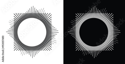 Geometric lines art. Black shape on a white background and white shape on a black background.	