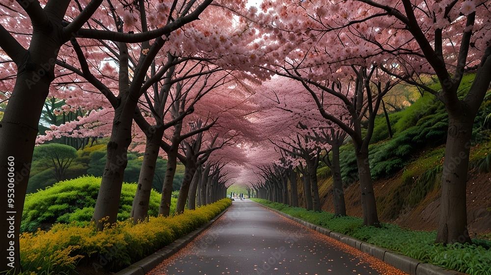 Fototapeta premium Sakura tunnel in japan outdoors nature autumn.
