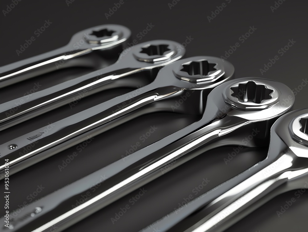 Fototapeta premium A detailed 3D render of a set of ratcheting wrenches