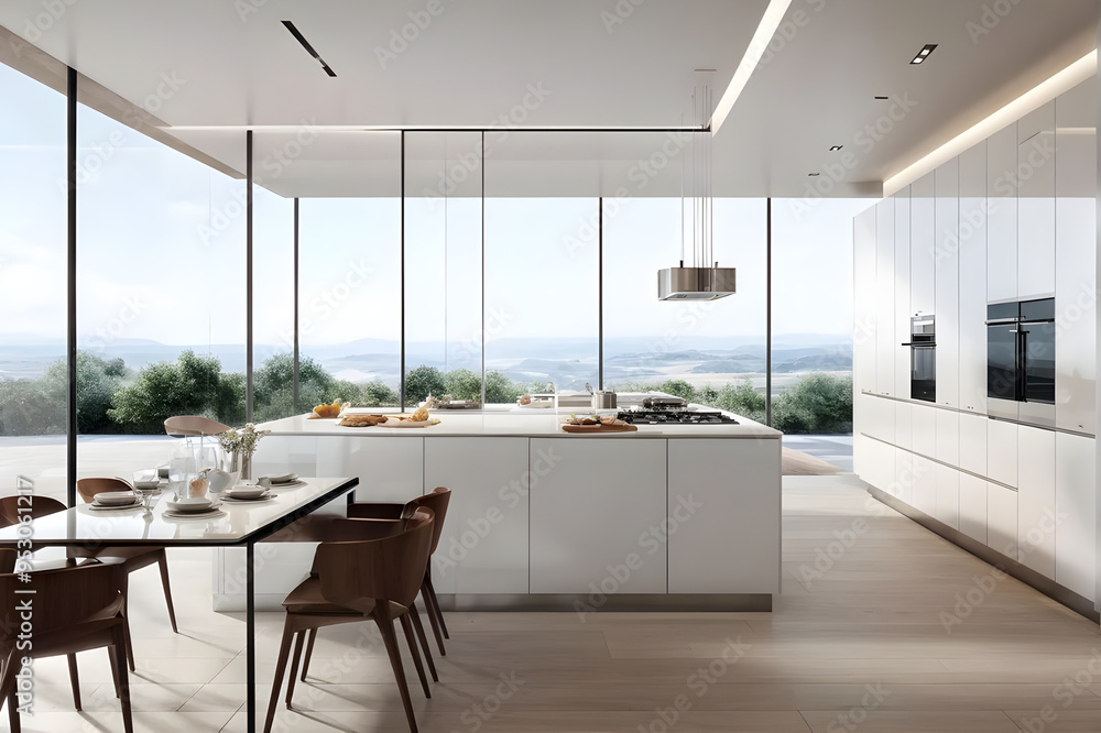 Fototapeta premium modern dining room with kitchen