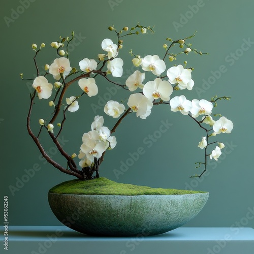 Delicate White Blooms on Light Gray Table photo