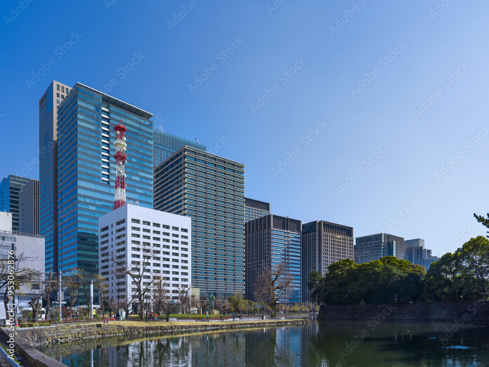 Office buildings in Otemachi, Tokyo seen from across the moat Office buildings in Otemachi, Tokyo seen from across the moat