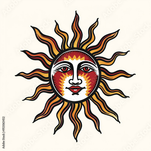 Tribal Sun Tattoo very simple traditional tattoo flash styles illustration