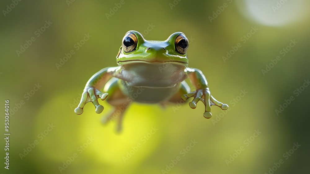 Green Frog Leaping in Mid-Air With Wide Open Eyes Green Frog Leaping in Mid-Air With Wide Open Eyes