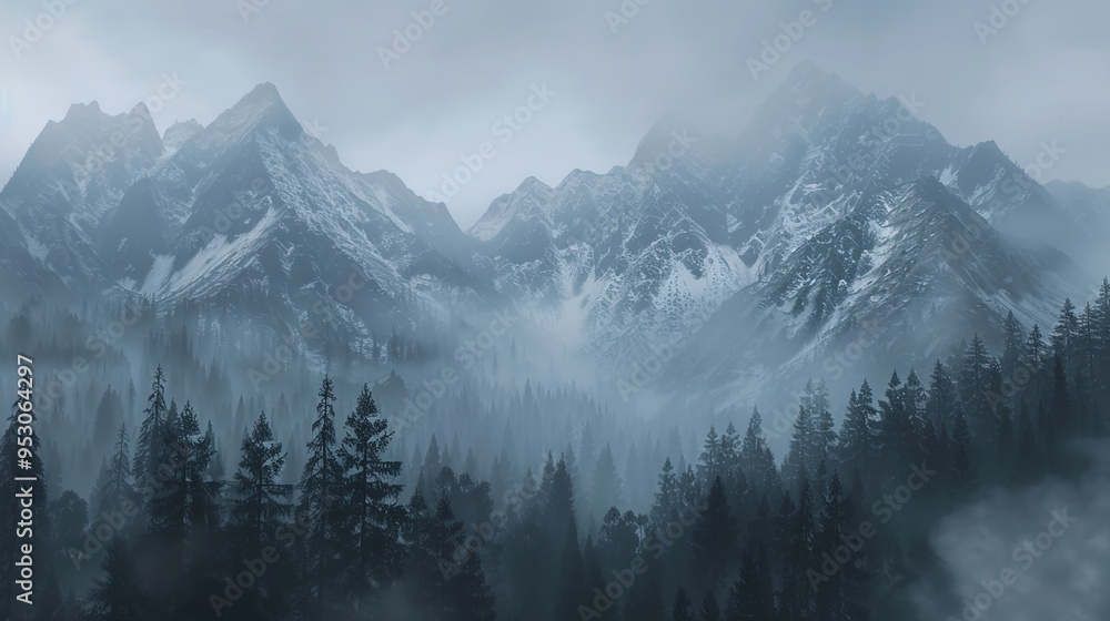 Obraz premium foggy mountain pattern wallpaper