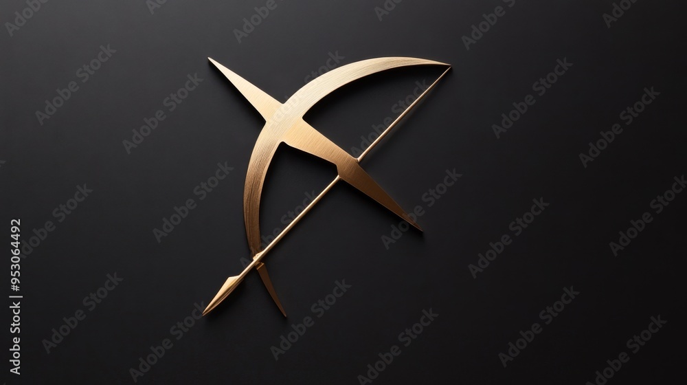 Sagittarius symbol in gold, elegantly placed on a matte black background, exuding minimalism and luxury Sagittarius symbol in gold, elegantly placed on a matte black background, exuding minimalism and luxury