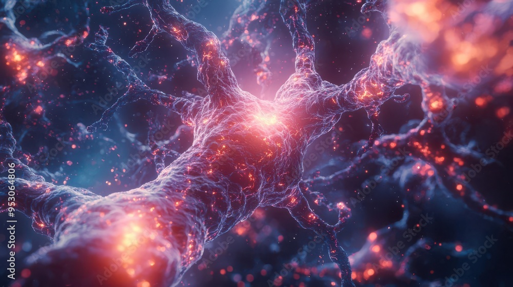 A stunning, detailed representation of neurons displaying vibrant connections in a colorful abstract setting, symbolizing brain activity A stunning, detailed representation of neurons displaying vibrant connections in a colorful abstract setting, symbolizing brain activity