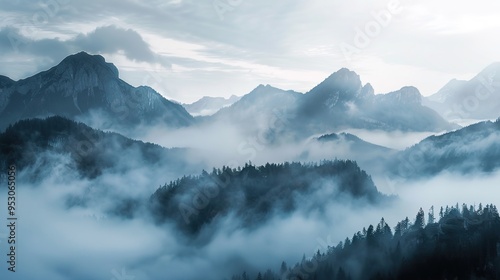 foggy mountain pattern wallpaper