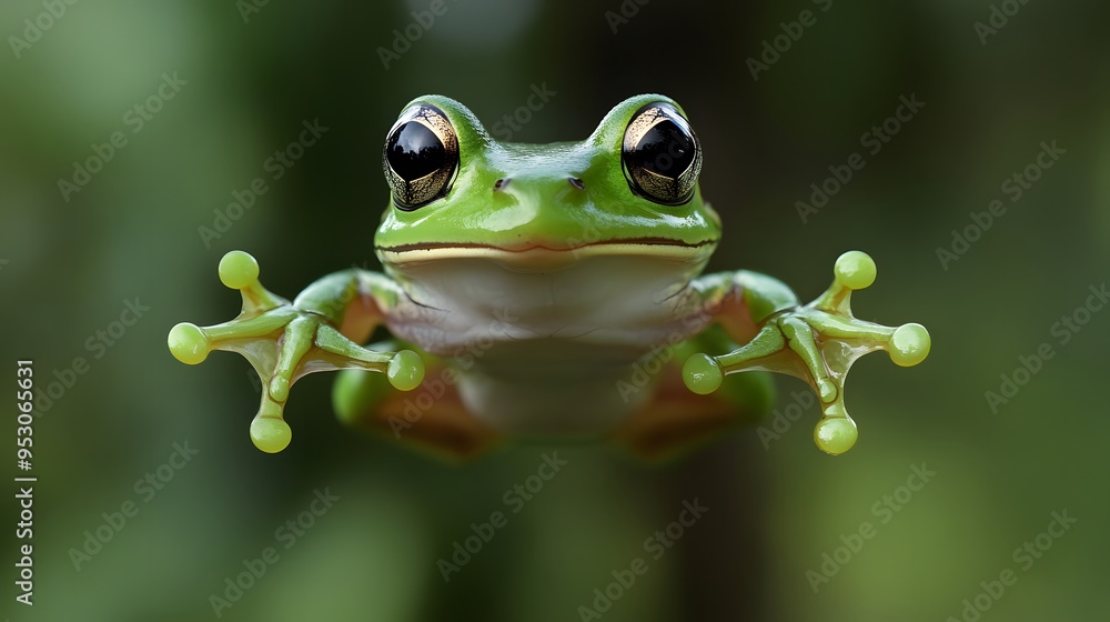 Green Frog Leaping in Mid-Air With Wide Open Eyes Green Frog Leaping in Mid-Air With Wide Open Eyes