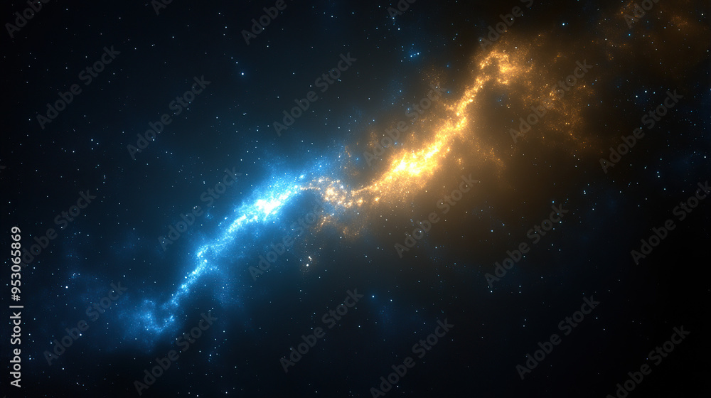 Fototapeta premium Blue and yellow glowing nebulae in the sky