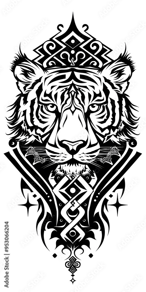 Fototapeta premium Tribal Tiger Tattoo very simple traditional tattoo flash styles illustration
