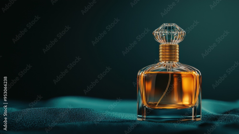 Luxury Perfume Bottle on Teal Fabric Luxury Perfume Bottle on Teal Fabric