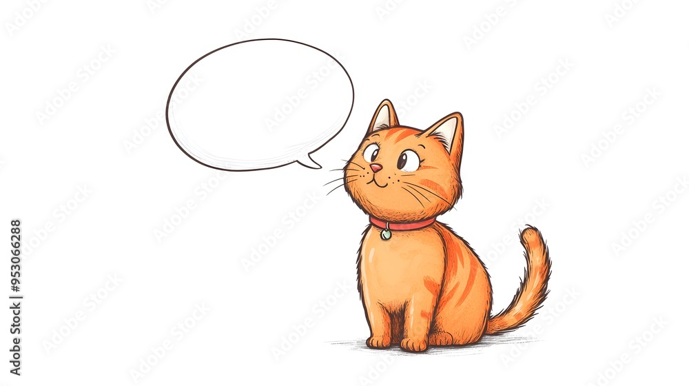 Cute Orange Cat with Speech Bubble Illustration Cute Orange Cat with Speech Bubble Illustration