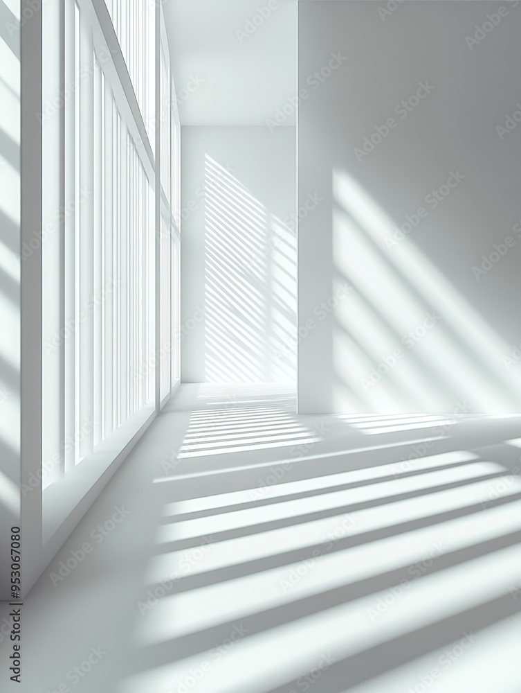 Obraz premium Abstract white interior background with shadows from a window, a modern architecture concept