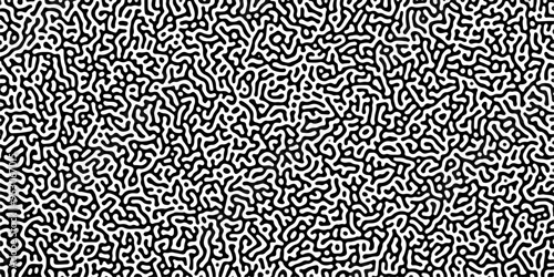 Turing reaction diffusion monochrome seamless pattern with chaotic motion .Linear design with biological shapes. Organic lines in memphis. abstract turing organic wallpaper background .	
