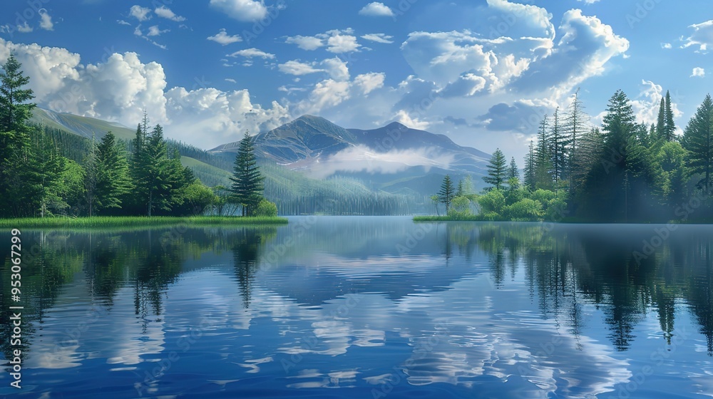 Naklejka premium Serene lake pattern wallpaper