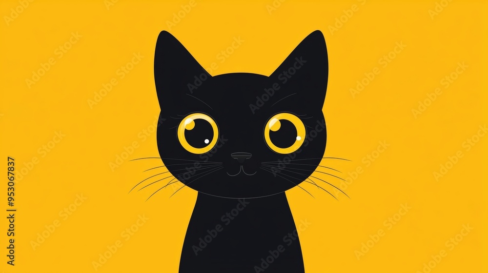 Delightful Cartoon Illustration of a Black Cat with Large Eyes Delightful Cartoon Illustration of a Black Cat with Large Eyes